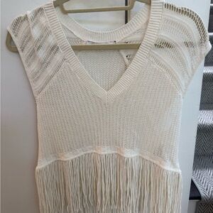 Iro Ivory Fringe Knit V‑Neck Top